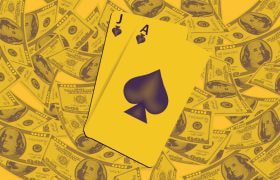 Blackjack hand and dollar bills