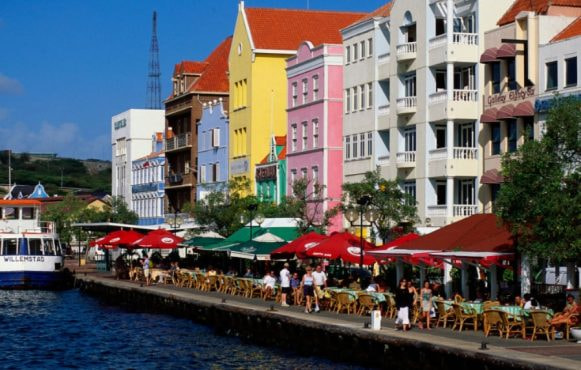 Colorful Dutch-Style Buildings on the Waterfront of Punda on Curacao.