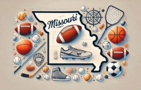 An Image of Missouri's Map with Various Sports Attributes
