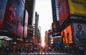 Crowds streaming through New York's Times Square