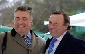 Paul Nicholls (left) and Nicky Henderson pose at Sandown Racecourse in 2012.