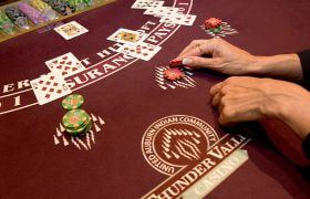 Action at a live blackjack table