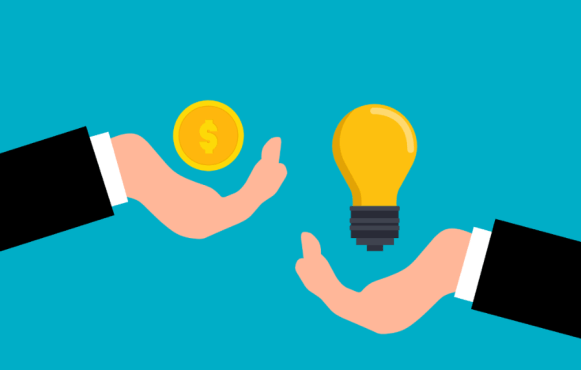 An Image of Two Hands with a Dollar Sign and a Light Bulb