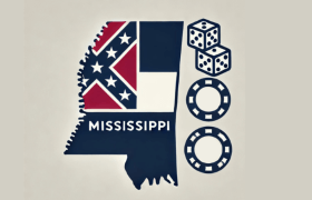 Mississippi state flag and dice betting chips