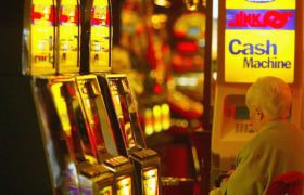 Slot machines are seen in an amusement arcade.