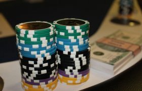 Poker Chips on a Casino Table