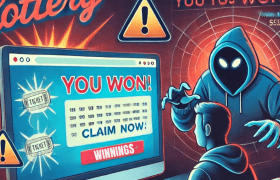 Man in front of a computer scammer next to it