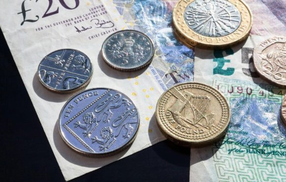 Various Pound Banknotes and Coins