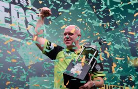 Michael van Gerwen celebrates another victory.