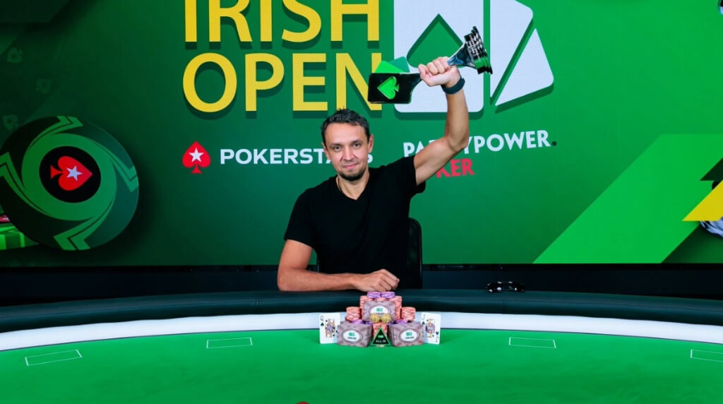 Finland's Tero Laurila poses with his Irish Poker Open trophy.