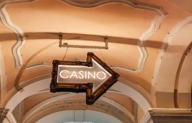 A hall with a 'Casino' sign in it.
