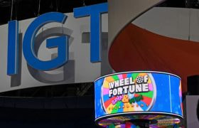 Wheel of Fortune Slot Machine Displayed at the IGT booth during the 2021 Global Gaming Expo.