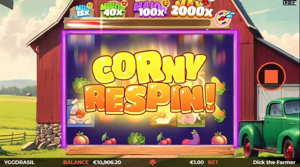 Screenshot of the Corny Respin Feature of Dick the Farmer
