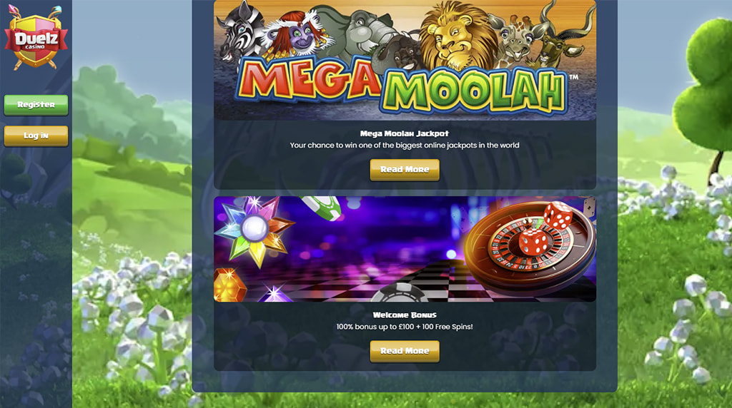 Duelz Casino Promotions Page Showing Welcome Bonus and Tournaments