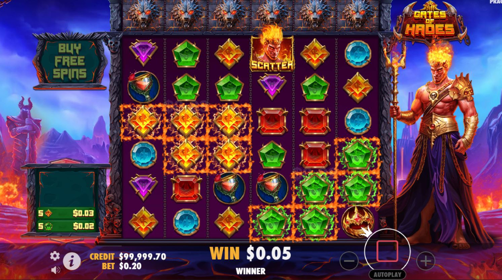 Screenshot of the Tumble Feature of Gates of Hades