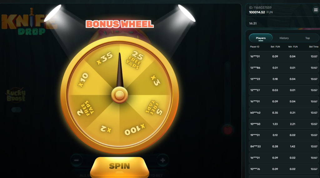 Screenshot of the Bonus Game of Knife Drop