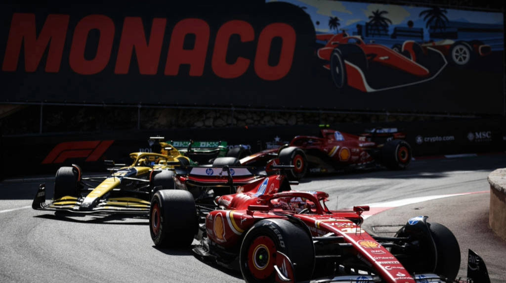 Charles Leclerc leads Oscar Piastri in the 2024 Monaco Grand Prix.