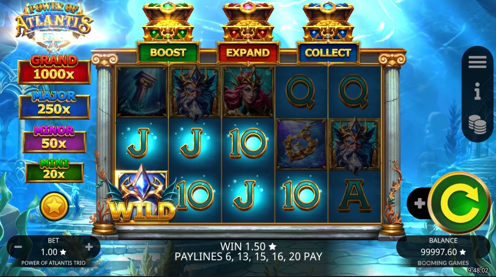 Screenshot from the New Power of Atlantis Trio by Booming Games Game