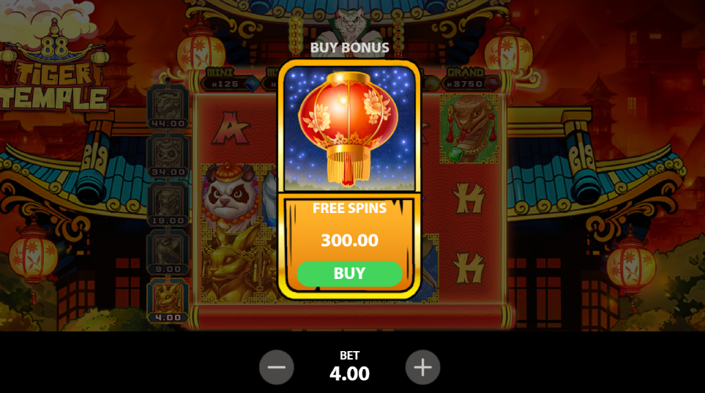 Screenshot of the Bonus Buy of Tiger Temple 88