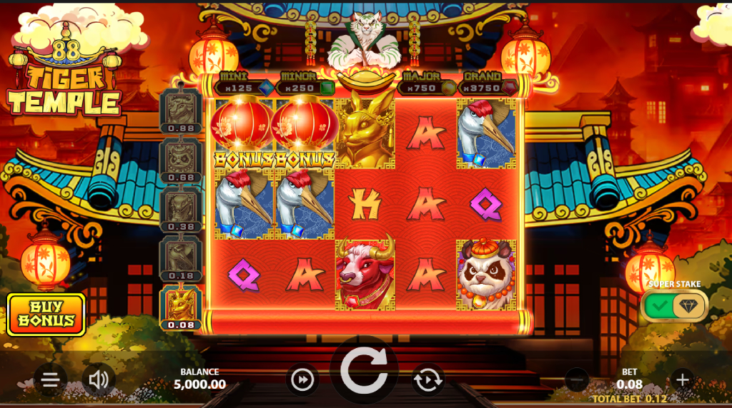 Screenshot from the New Tiger Temple 88 by Stakelogic Game