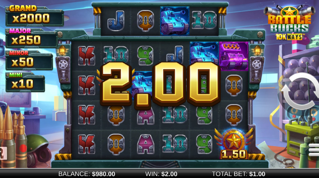 Screenshot of the Cascades Feature of Battle Bucks 10k Ways