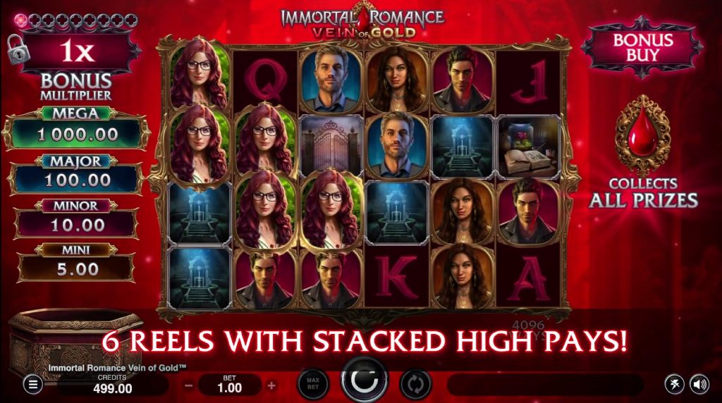 Screenshot from the New Immortal Romance Vein of Gold Slot by Stormcraft Studios
