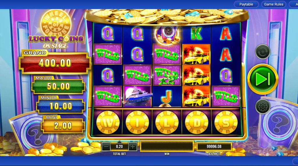 Screenshot of the Mystery Wedge of Wheels of Fortune Lucky Coins on Stage