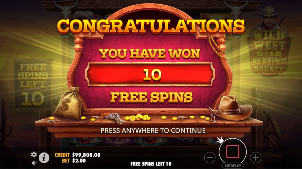 Screenshot of the Free Spins of Wild West Gold Blazing Bounty