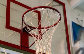 A typical basketball hoop