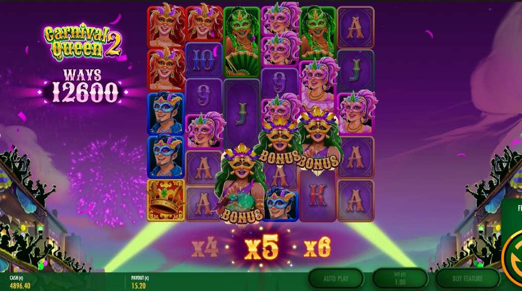 Screenshot of the 12 Free Spins Bonus Game of Carnival Queen 2
