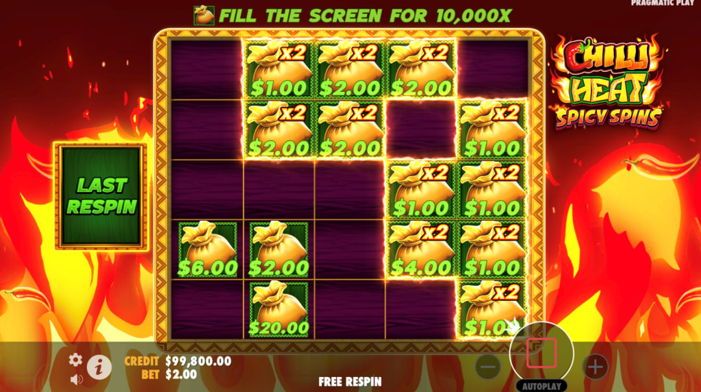 Skärmbild av nya Chilli Heat Spicy Spins från Pragmatic Play