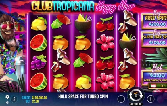 Screenshot from the New Club Tropicana Happy Hour Slot by Pragmatic Play