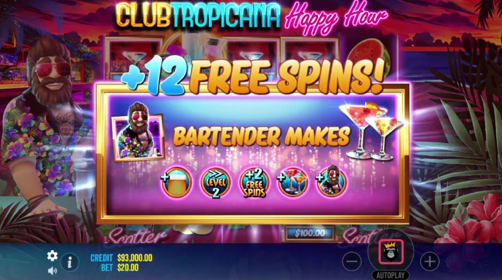 Screenshot of the Free Spins of Club Tropicana Happy Hour