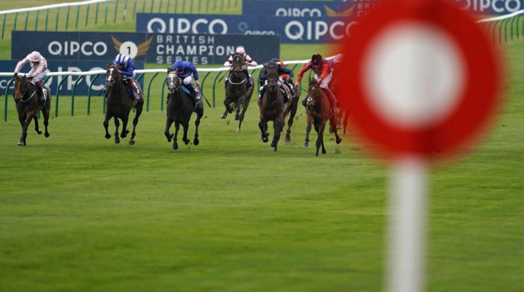 Racing action at the QIPCO Guineas Festival staged at Newmarket in 2019.