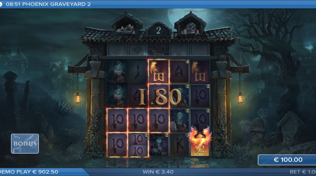Screenshot of the Free Spins Round of Phoenix Graveyard 2