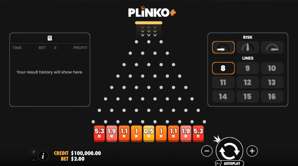 Screenshot from the New Plinko+ Game by Pragmatic Play
