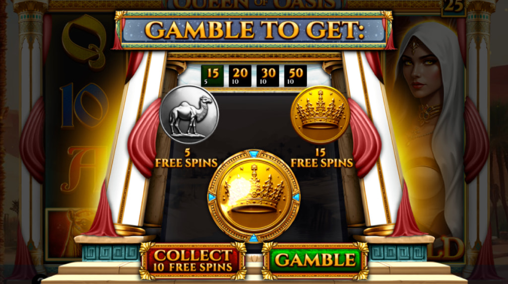 The Queen of Oasis Free Spins Gamble Feature