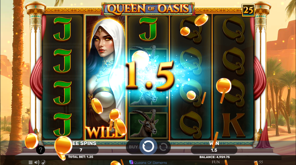 Screenshot of the Free Spins Round of Queen of Oasis