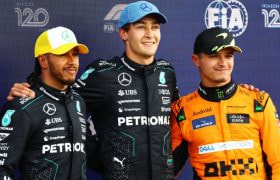 George Russell, Lewis Hamilton and Lando Norris at the 2024 British Grand Prix