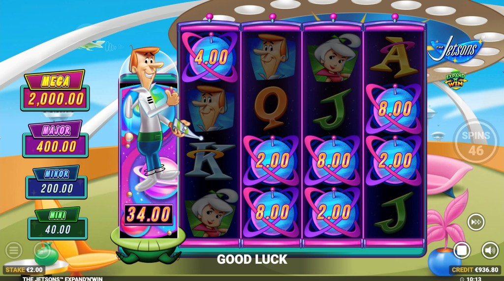 Skärmbild av den expanderande spelplanen (Expand’N’Win) i the Jetsons slot