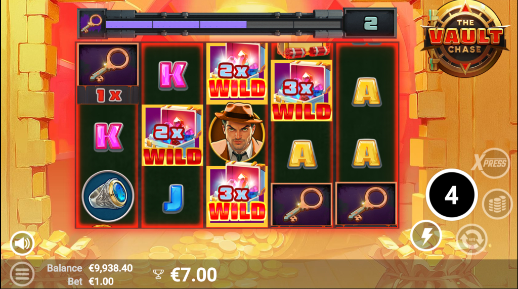 Screenshot of the Free Spins Round of The Vault Chase