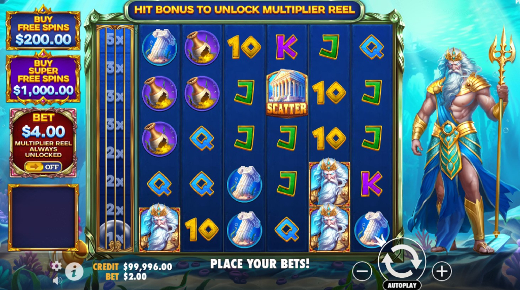 Screenshot from the New Waves of Poseidon Slot by Pragmatic Play