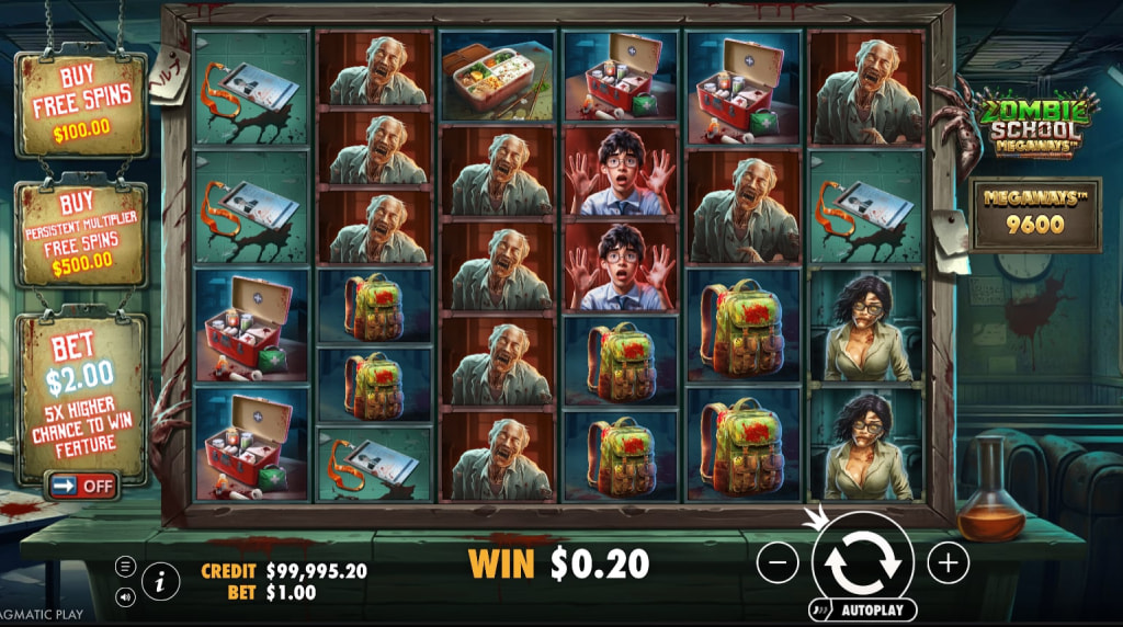 Screenshot from the New Zombie School Megaways Slot by Pragmatic Play