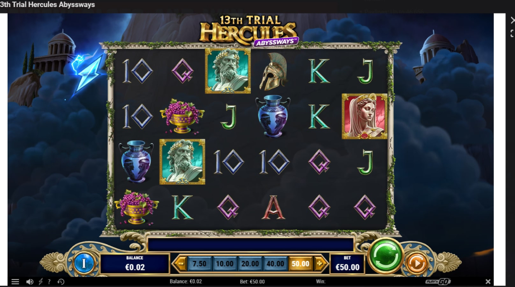 Screenshot from the New 13th Trial Hercules Abyssways Slot by Play'n GO