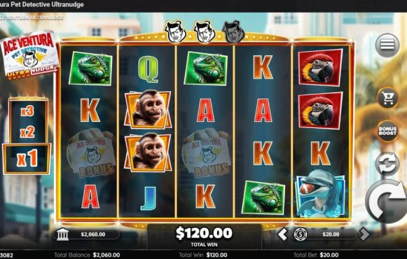 Screenshot from the New Ace Ventura Pet Detective Ultranudge Slot by Atlantic Digital