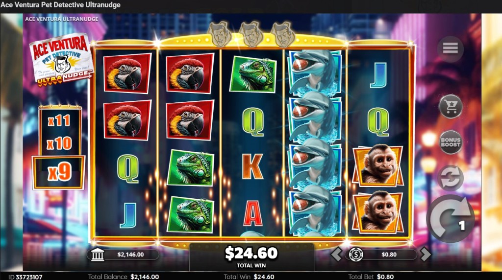 Screenshot of the free spins game of Ace Ventura Pet Detective Ultranudge