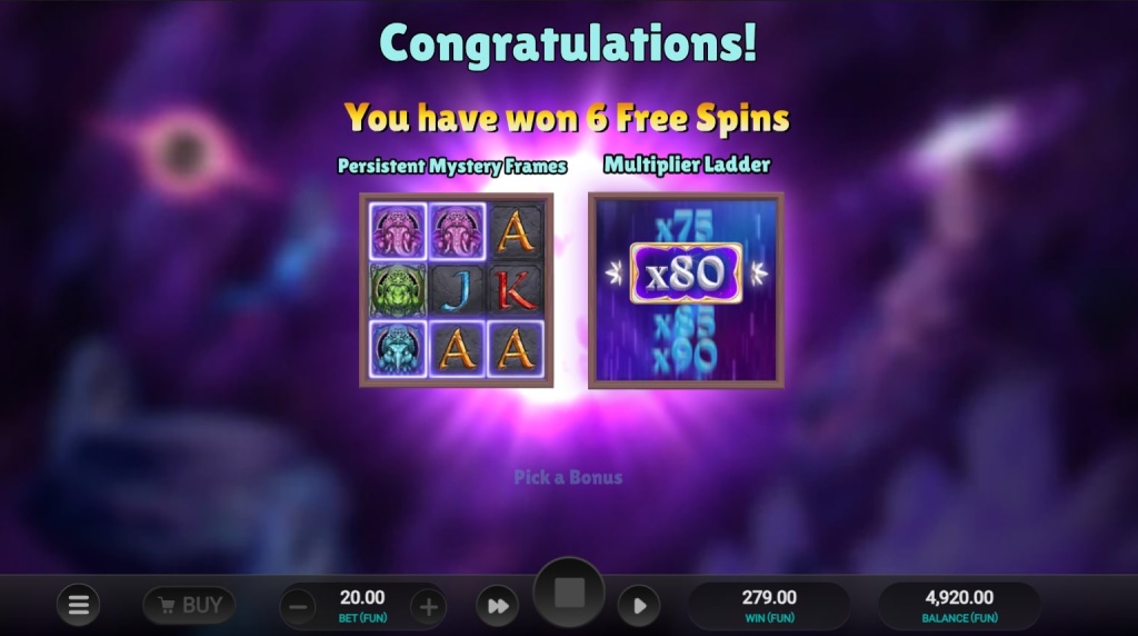 Screenshot of the Free Spins Bonus Round of Aura God
