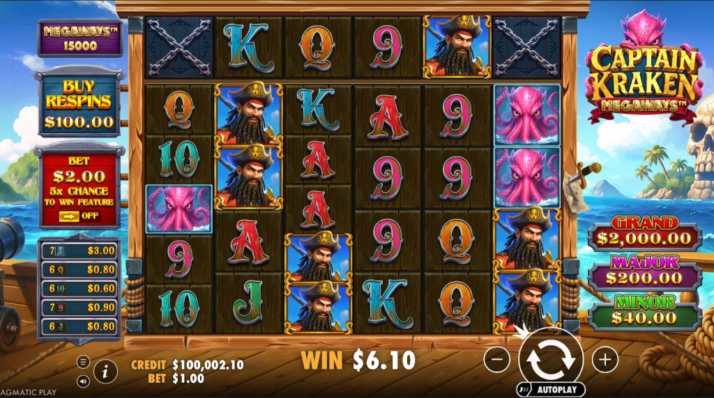 Screenshot from the New Captain Kraken Megaways by Pragmatic Play Game