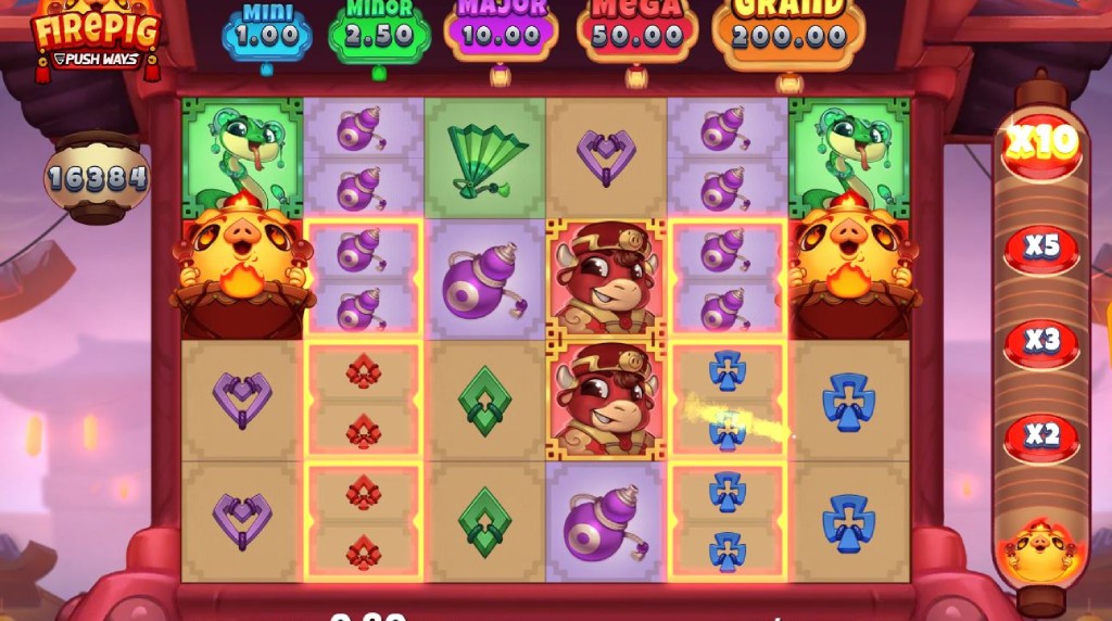 Screenshot of the free spins game of Fire Pig Push Ways