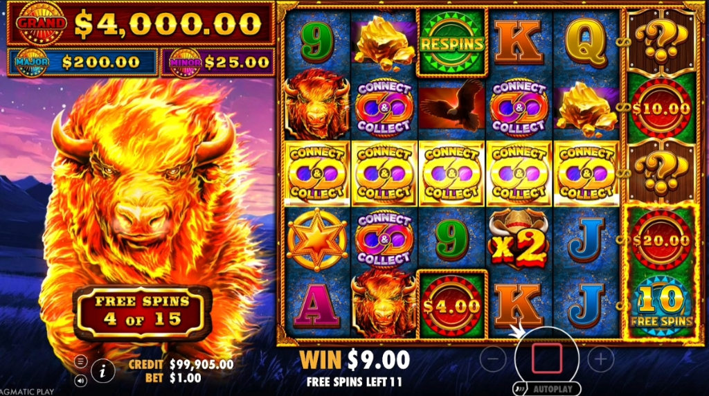 Screenshot of the Free Spins Round of Fire Stampede 2